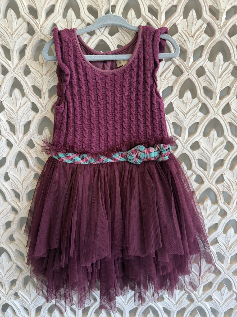 Matilda Jane Girls Plum Cable Knit Tulle Dress Size 4